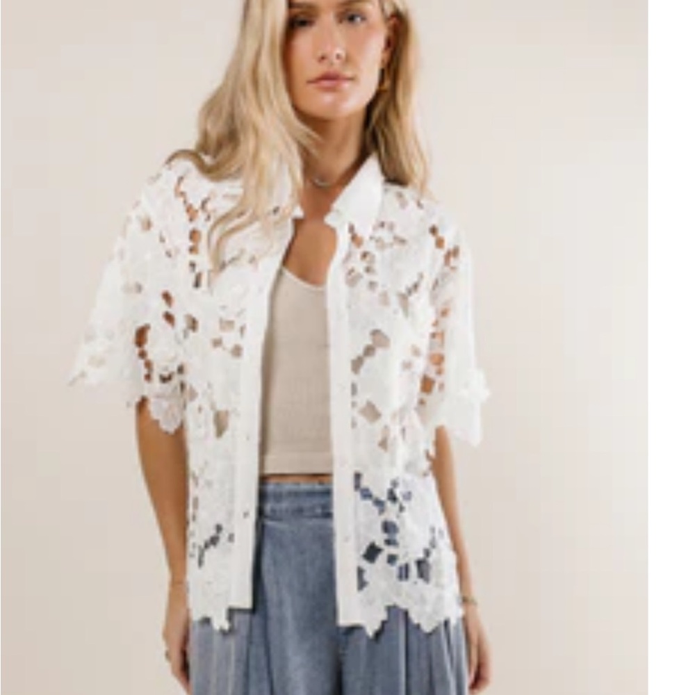 Bohme White Lace Button Down Shirt